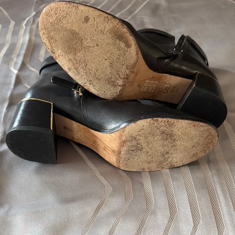 Tory Burch Sofia Dress Leather Black Leather Ankle Boots with Gold Accents - Picture 10 of 10